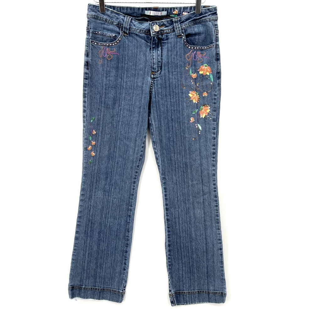 Y2K Vintage Bill Blass Jeans Size 12 Embellished Floral Low Rise Lizzie McGuire